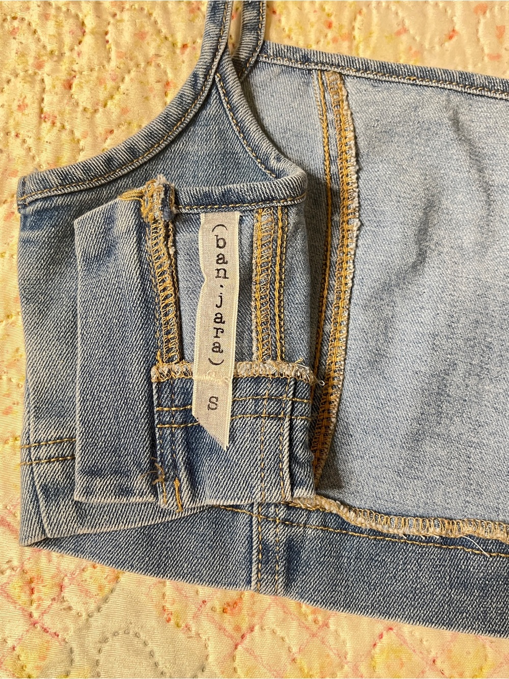 Denim Floral Embroidered Crop Tank Top - Picture 2 of 9